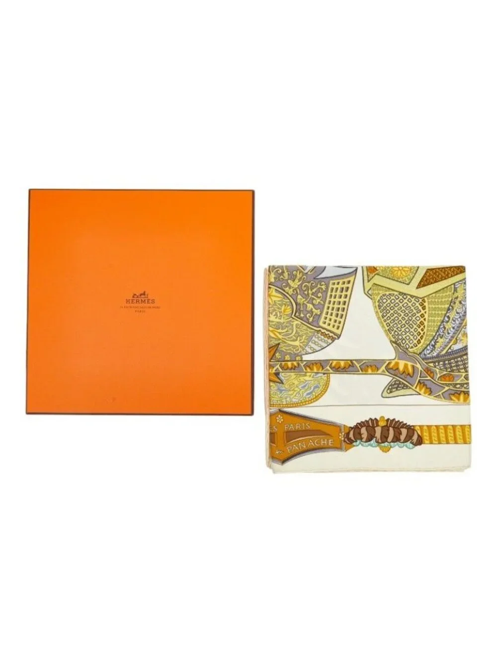 Hermes Carre 90 Armets en Panache Feather Cavalry Helmet Scarf Multicolor Silk